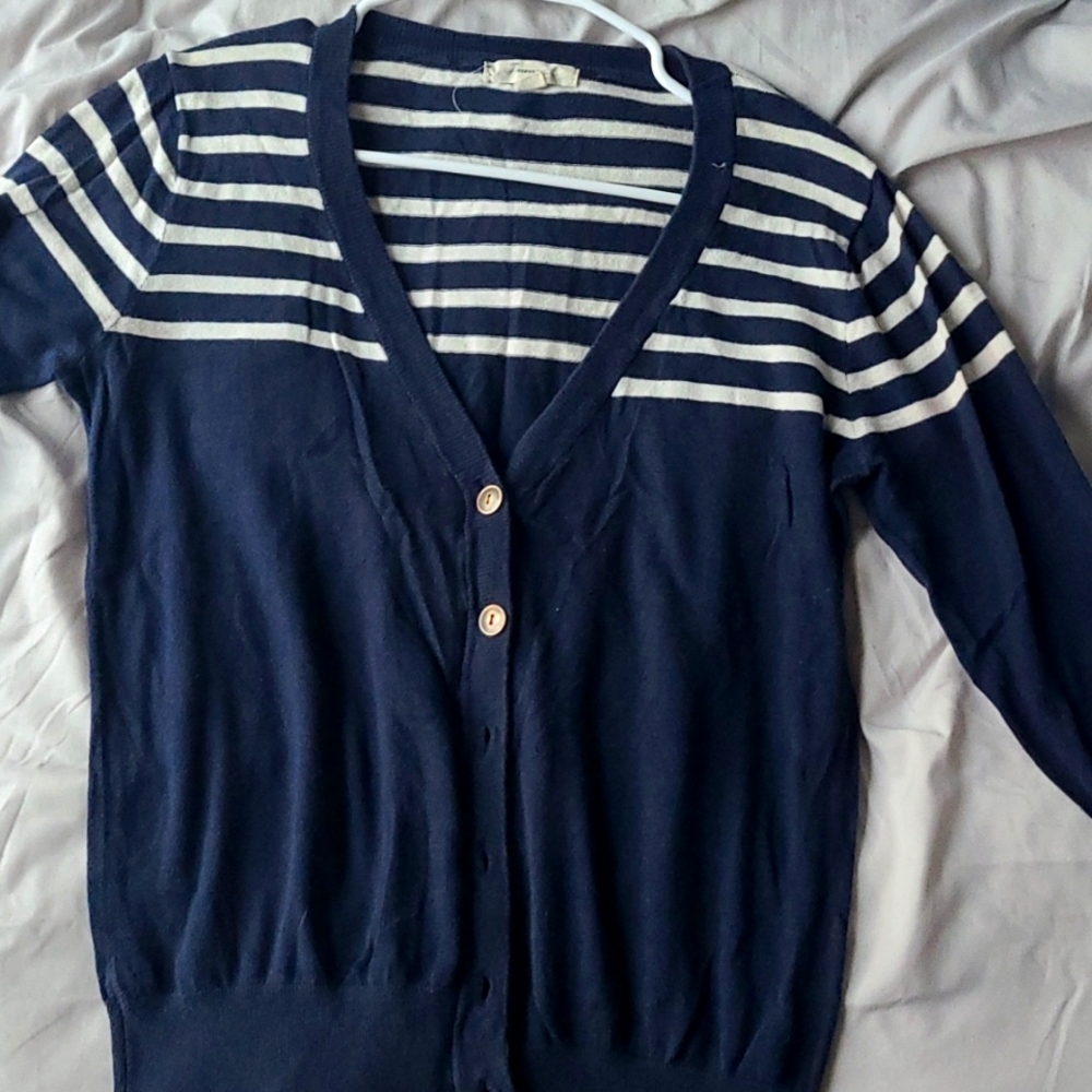 Cardigan, Navy blue and White, Black and White, Forever 21, Size Large